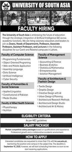 Jobs in University of South Asia